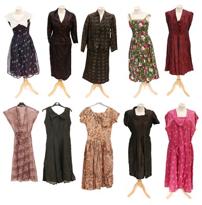 Lot 2100 - Circa 1940-50s Dresses and Suits, comprising a...