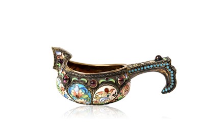 Lot 2097 - A Continental Silver, Enamel and 'Gem'-Set Kovsh