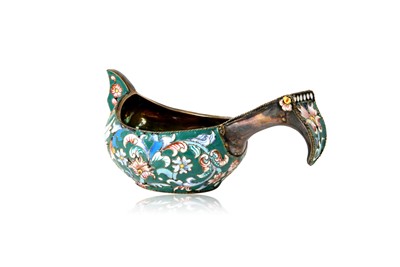 Lot 2094 - A Continental Silver and Enamel Kovsh