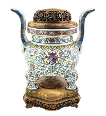 Lot 309 - A Chinese Doucai Porcelain Censer, Qianlong...