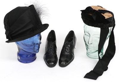 Lot 2049 - Pair of Edwardian Black Leather Heeled Shoes,...