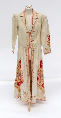 Lot 2215 - 20th Century Cream Linen Crewelwork...