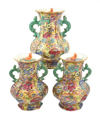 Lot 320 - A Garniture of Three Porcelain Pot Pourri...