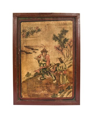 Lot 1223 - A Chinese Painted Wood Panel, Qing Dynasty,...