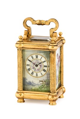 Lot 369 - A Small Brass Porcelain Mounted Carriage...