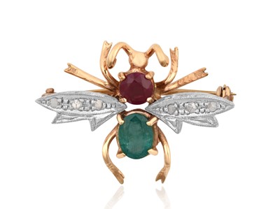 Lot 173 - An Emerald, Ruby and Diamond Brooch,...