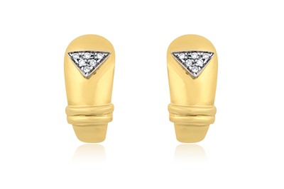 Lot 132 - A Pair of Diamond Earrings, the yellow tapered...