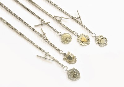 Lot 50 - Five Silver Curb Link Watch Chains, all chains...