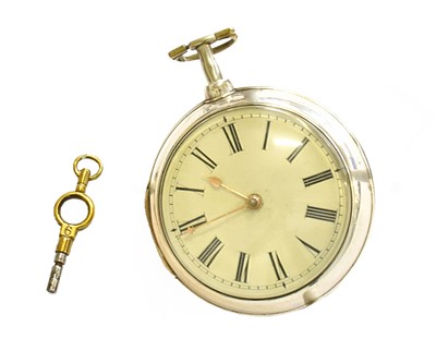 Lot 45 - A Silver Pair Cased Verge Pocket Watch, signed...