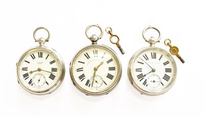Lot 37 - Three Silver Open Faced Pocket Watches, all...