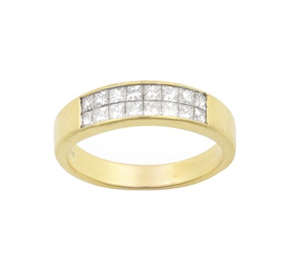Lot 128 - A Diamond Half Hoop Ring, two rows of princess...
