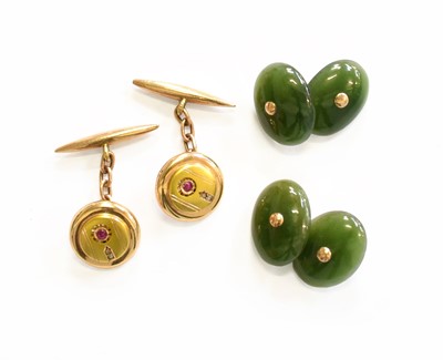Lot 30 - A Pair of Synthetic Ruby and Diamond Cufflinks,...