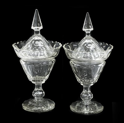 Lot 323 - A Pair of Cut Glass Sweetmeat Vases and Covers,...