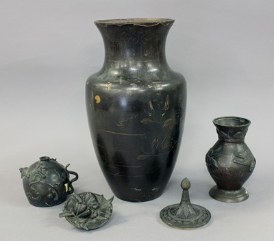 Lot 380 - A Japanese Mixed Metal Inlaid Bronze Vase,...