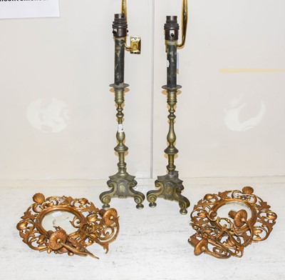 Lot 1080 - A Pair of Continental Bronze Candlesticks,...