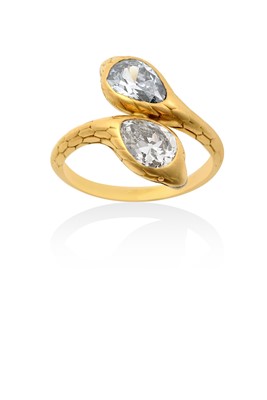Lot 2101 - A Diamond Snake Ring the serpent heads inset...