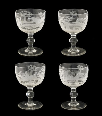 Lot 336 - A Set of Four Glass Rummers, the ovoid bowls...