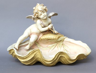 Lot 315 - A Large Royal Dux Figural Bowl, Cupid amongst...