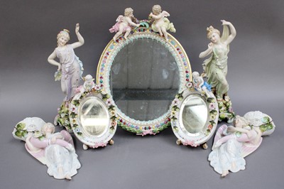 Lot 308 - A Meissen Easel Back Mirror, late 19th century,...