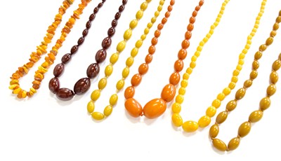 Lot 116 - Six Amber/Amber Type Necklaces, of varying...