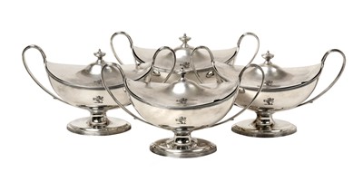Lot 2128 - A Set of Four George III Silver Sauce-Tureens and Covers