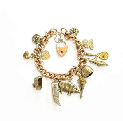 Lot 20 - A Charm Bracelet, each link stamped ‘9CT’,...