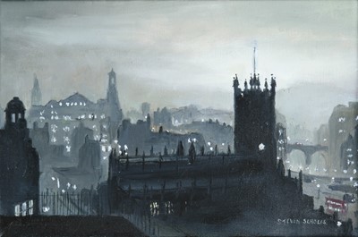 Lot 26 - Steven Scholes (b.1952) "Manchester in the Fog,...