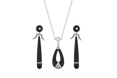 Lot 2063 - An Onyx and Diamond Necklace and A Pair of...