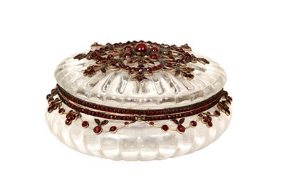 Lot 2161 - A Continental Silver-Gilt and Garnet Set Glass Box