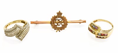 Lot 74 - A 9 Carat Gold Diamond Crossover Ring, set...