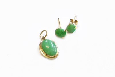 Lot 77 - A Jade Pendant, stamped '14K', length 2.3cm;...