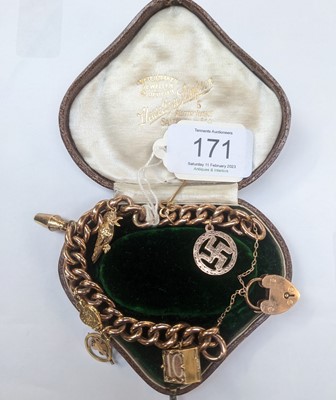 Lot 171 - A Curb Link Bracelet, stamped '9', hung with...