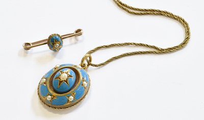Lot 123 - An Enamel and Split Pearl Locket on A 9 Carat...