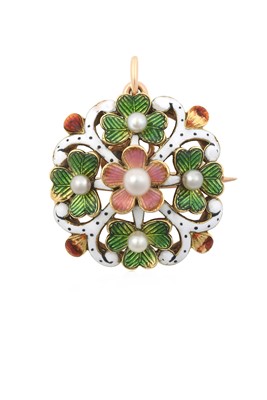 Lot 2060 - An Edwardian Enamel and Pearl Brooch the...