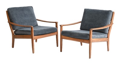 Lot 663 - A Pair of 1960s Beech Framed Lounge Chairs,...