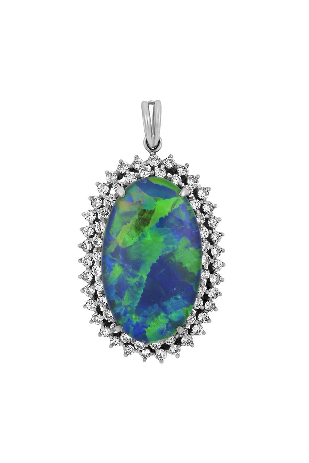 Lot 2010 - A Chinese Composite Opal and Diamond Pendant...