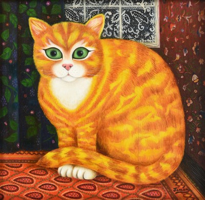 Lot 94 - Martin Leman RBA, RWS (b,1934) "Cat with Green...