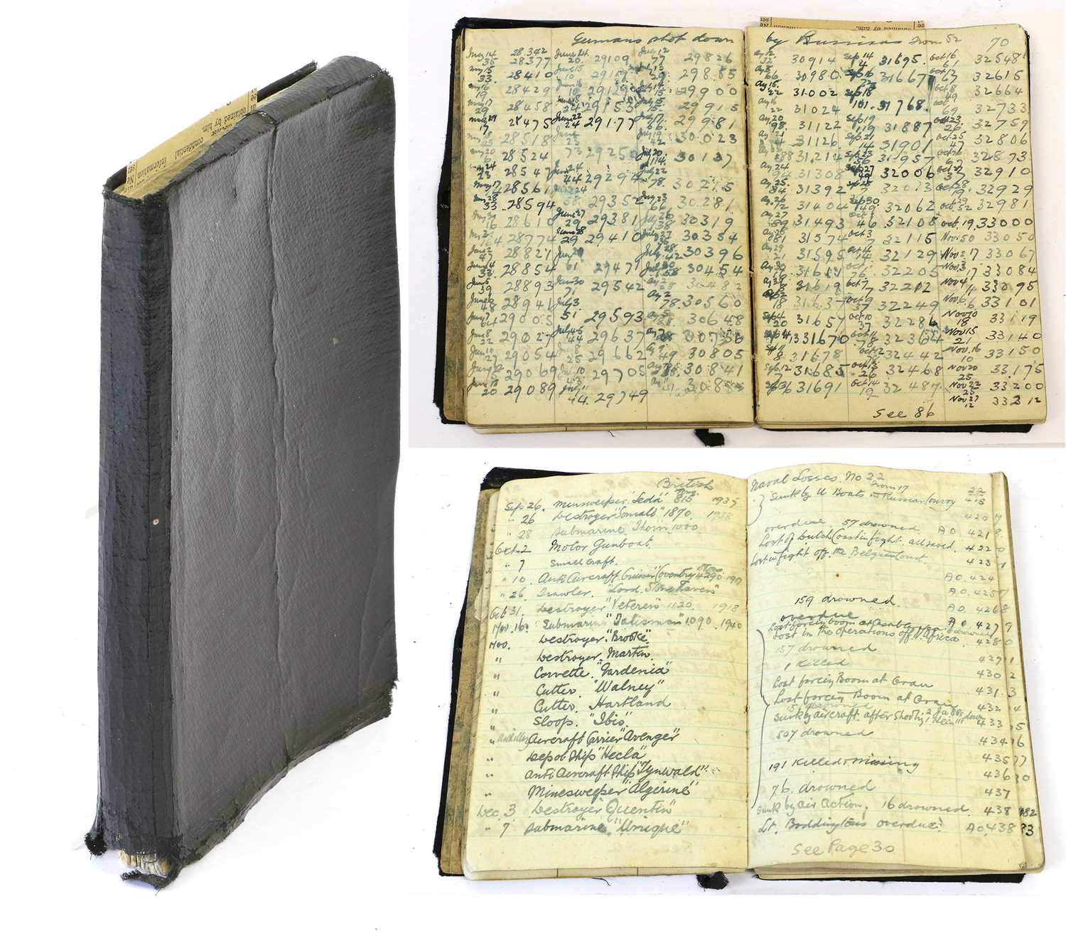 Lot 84 - A Handwritten Notebook Recording Naval and Air...