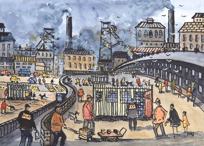 Lot 21 - Eric Hill (b.1921) "Pit Row Pigeon Flyers"...