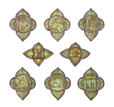 Lot 637 - Eight Victorian Stained, Painted and Leaded...
