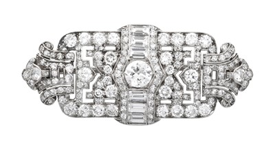Lot 2252 - An Art Deco Diamond Plaque Brooch of geometric...