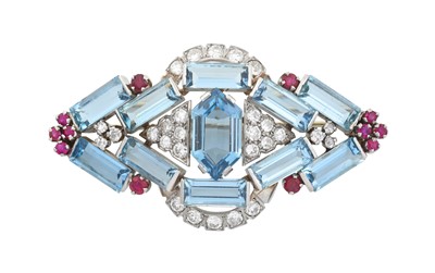 Lot 2236 - An Art Deco Style Aquamarine, Ruby and Diamond...