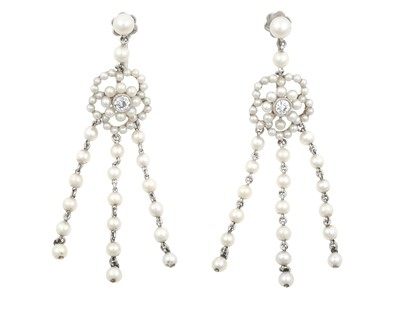 Lot 2311 - A Pair of Edwardian Pearl and Diamond Drop...