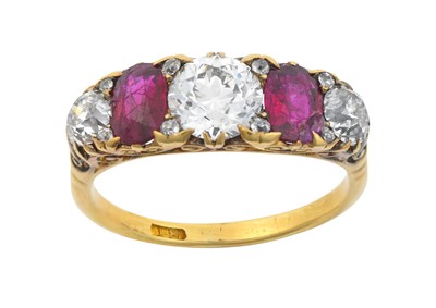 Lot 2287 - A Ruby and Diamond Five Stone Ring two oval...