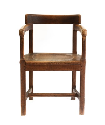 Lot 651 - An Arts & Crafts Oak Chair, curved back rail...