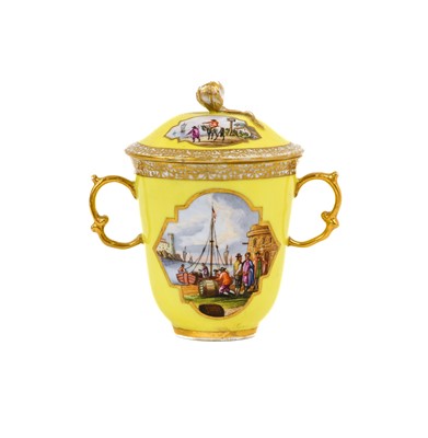 Lot 93 - A Meissen Porcelain Twin-Handled Chocolate Cup...