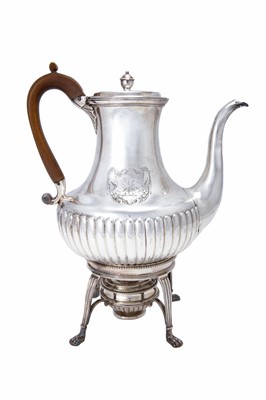 Lot 2029 - A George III Silver Coffee-Pot, Stand and Lamp