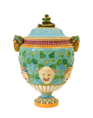 Lot 76 - A Minton Majolica Urn, 1864, of ovoid form...
