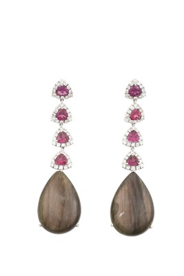 Lot 2232 - A Pair of 18 Carat White Gold Labradorite,...