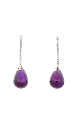 Lot 2316 - A Pair of 18 Carat White Gold Amethyst and...